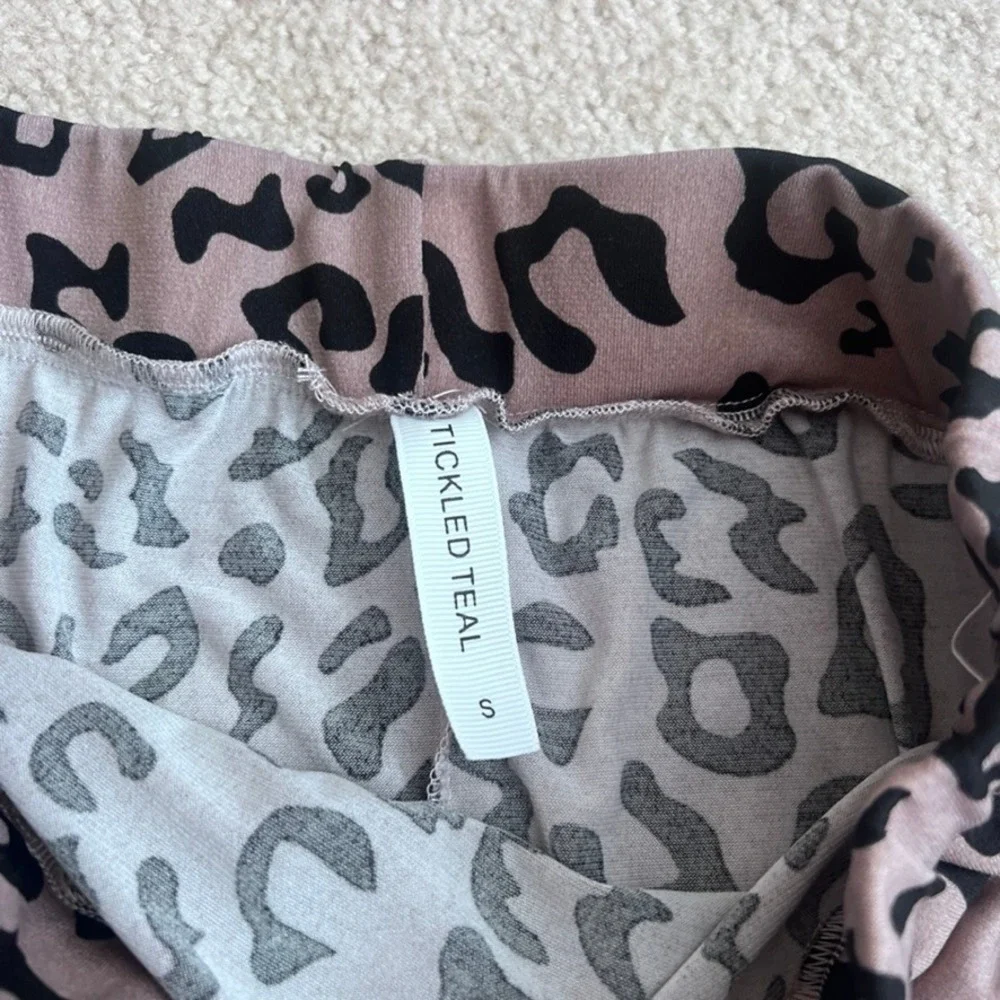 Tickled Teal Leopard Print‎ Midi Skirt Drawstring Waist Women's Size S